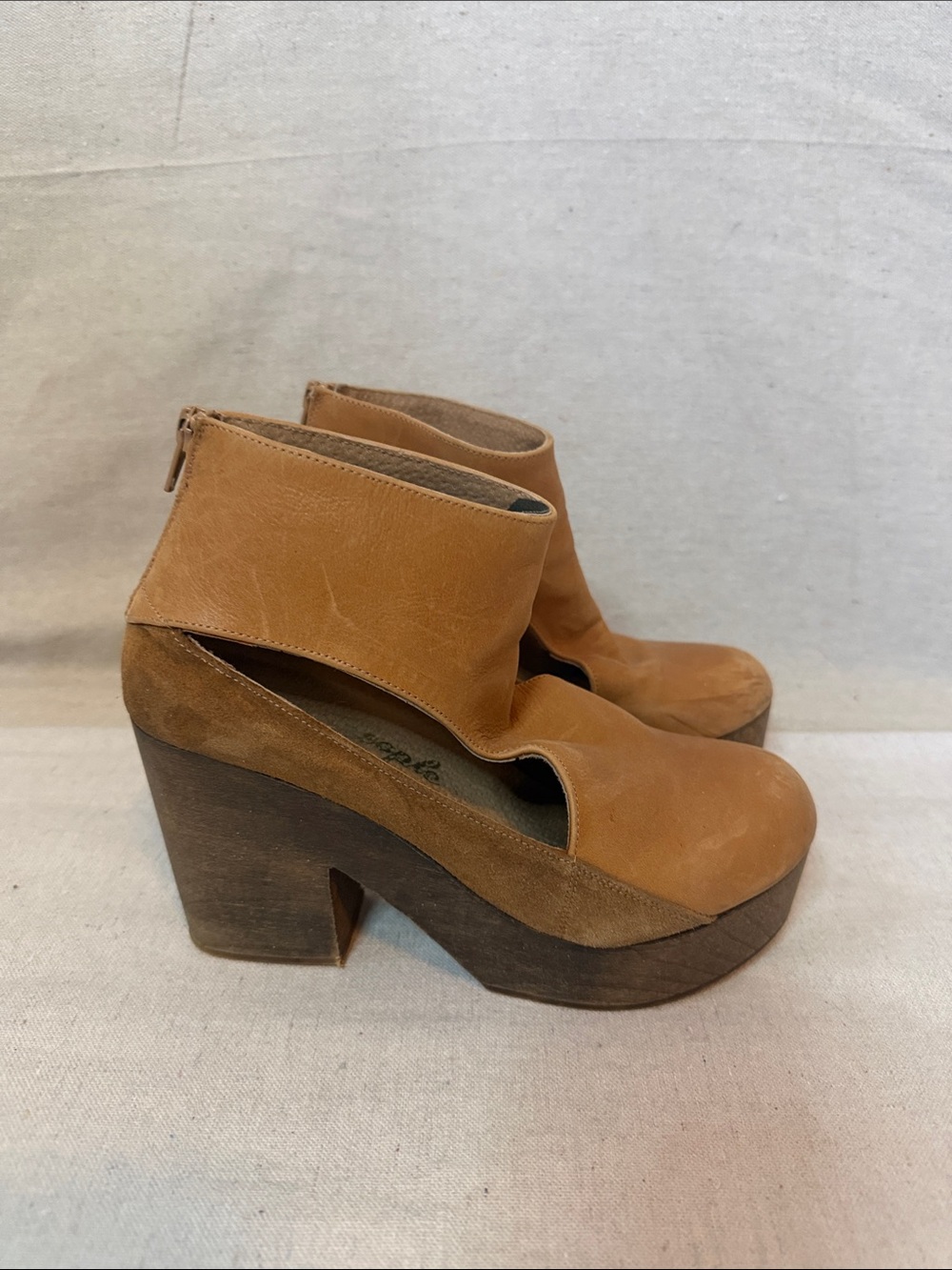 Free People Tan Platform Ankle Boots with Cutout
